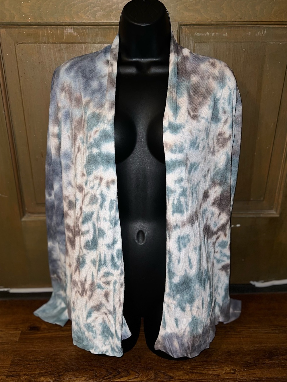 Old Navy Custom Tie-Dye Cotton Open Front Draped Cardigan Green Gray Size L